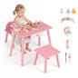Kids Table and Chairs Set, Children Makeup Table with Eye Shadow