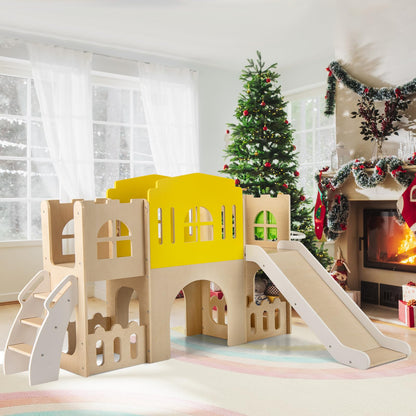 7-in-1 Toddler Slide Set with Ladder and Long Aisle Wooden Playground