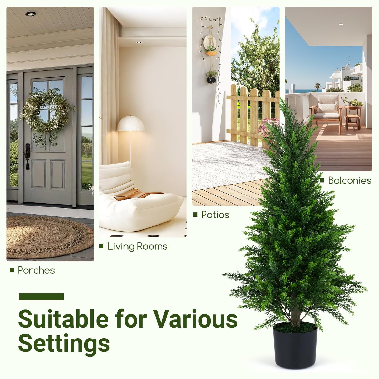90CM/120CM Artificial Topiary Cedar Cypress Tree, Indoor Outdoor Fake Tree with Cement Plastic Pot