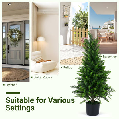 90CM/120CM Artificial Topiary Cedar Cypress Tree, Indoor Outdoor Fake Tree with Cement Plastic Pot