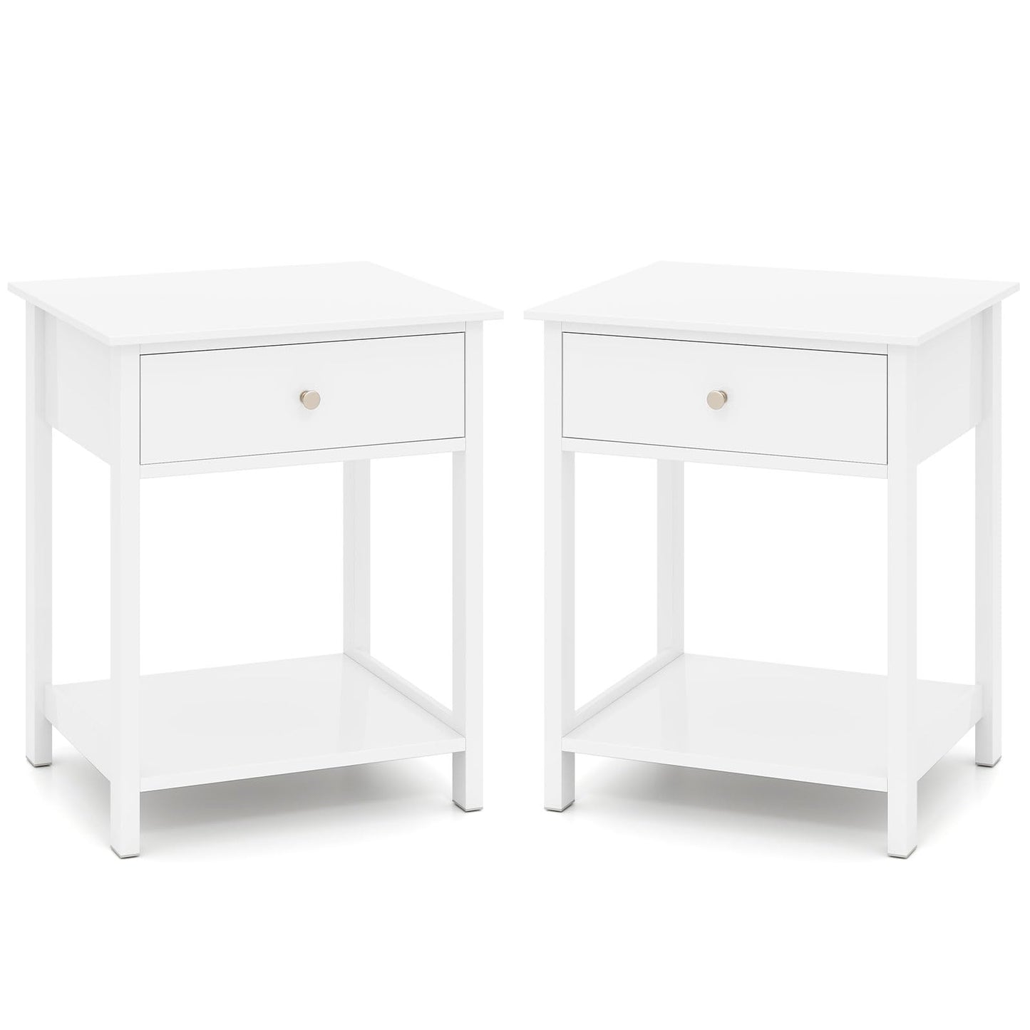 1/2 Pieces Wooden Nightstand with Drawer and Storage Shelf