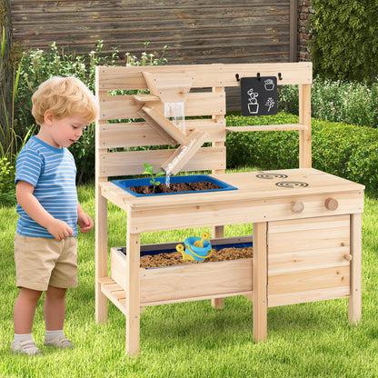 Mud Kitchen, Fir Wood Kids Play Kitchen with Detachable Sandbox