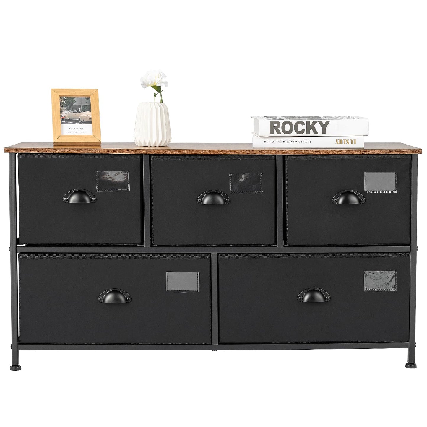 5-Drawer Storage Dresser with Labels and Removable Fabric Bins