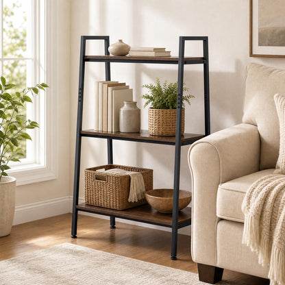 3-Tier Ladder Shelf & Corner Stand, Rustic Brown