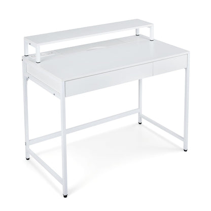 Computer Desk with Power Outlets, 100 x 50 x 90cm Office Desk | Removable Monitor Stand, Dual-use Drawer