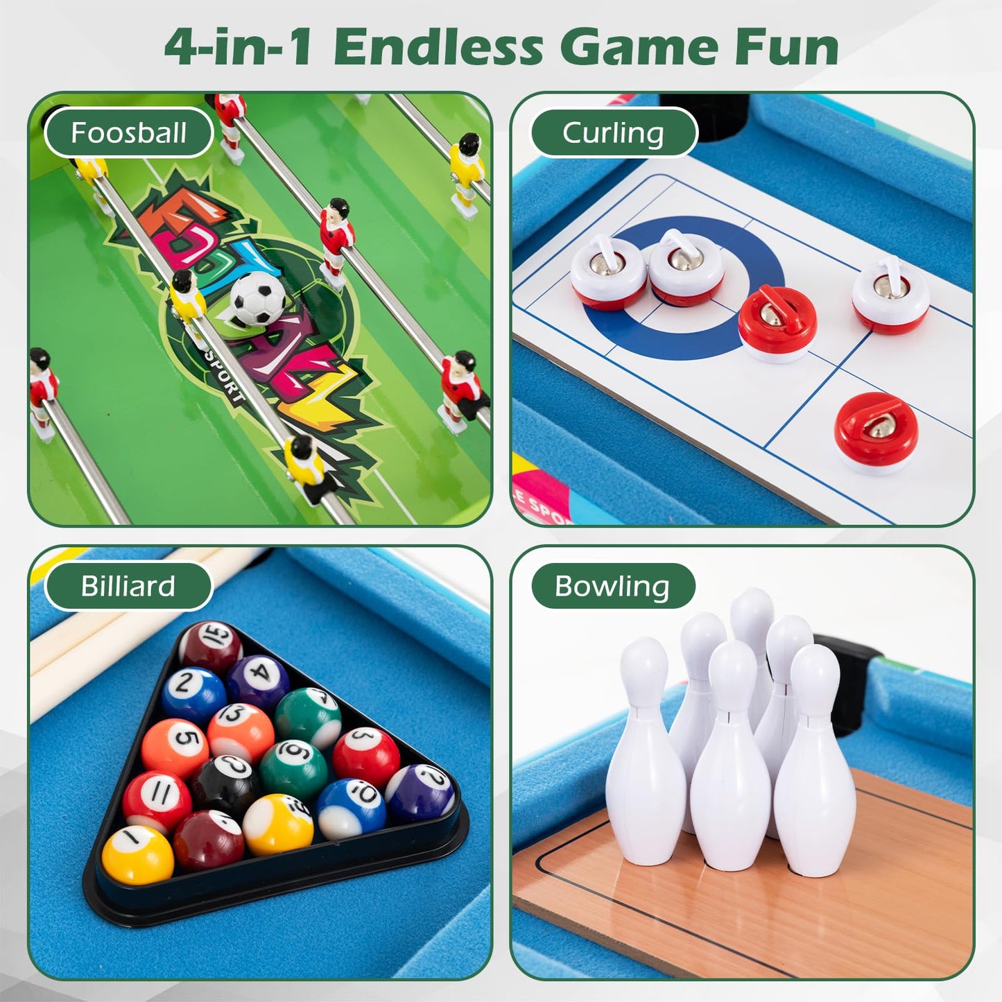 4 in 1 Combo Game Table Set, Wooden Kids Gameplay Tabletop
