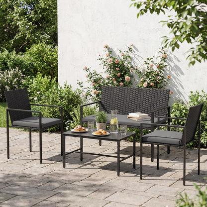 4-Piece Rattan Garden Furniture Set, Patio Conversation Set with Loveseat