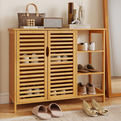 2-Door Bamboo Bathroom Cabinet with Shelves