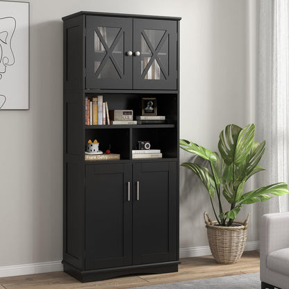 Freestanding Storage Cupboard with Open/Adjustable Shelves and Doors