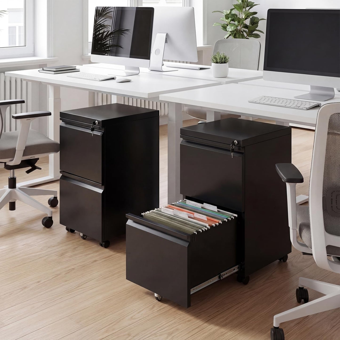 2/3-Drawers Mobile File Cabinet, Rolling Metal Filing Cabinet with 5 Casters and 2 Keys