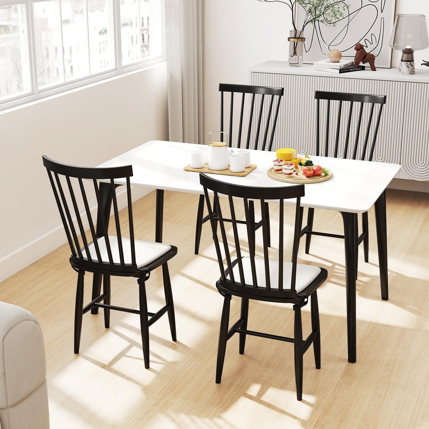 Windsor Dining Chair Set of 2 with Spindle Back for Kitchen and Restaurant