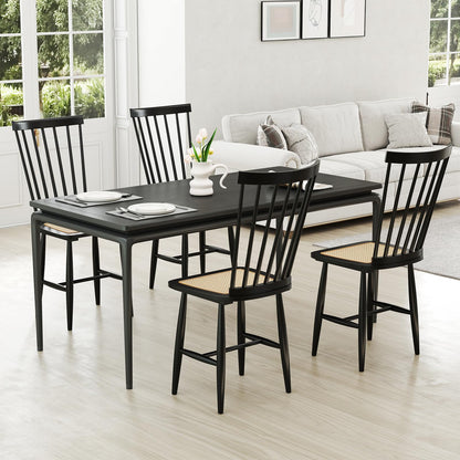 Windsor Dining Chair Set of 2 with Spindle Back and PE Rattan Seat for Kitchen
