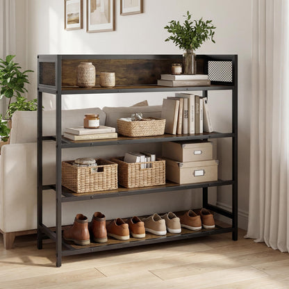4-Tier Shoe Rack, Freestanding Narrow Shoes Shelf Stand with Anti-Fall Barrier