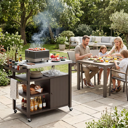 Outdoor Grill Cart Movable Prep Table with Storage Cabinet