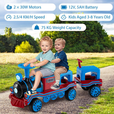 3-Seater Ride on Train Set Trackless with 2 Removable Chairs and Train Whistle