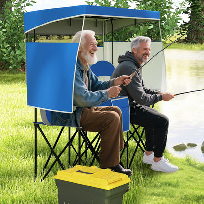 Outdoor Portable Double Folding Camping Chair with Roll-up Shade