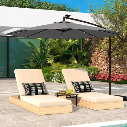 294 cm Solar Patio Offset Umbrella Cantilever Umbrella with 40 LED Lights