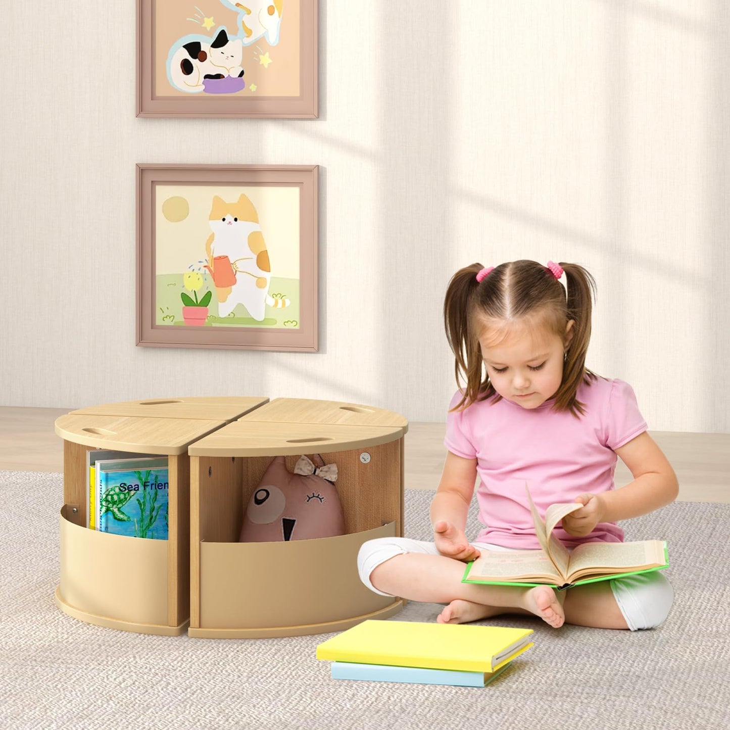 Kids Table and Chair Set, Wooden Flower Shaped Nesting Activity Desk