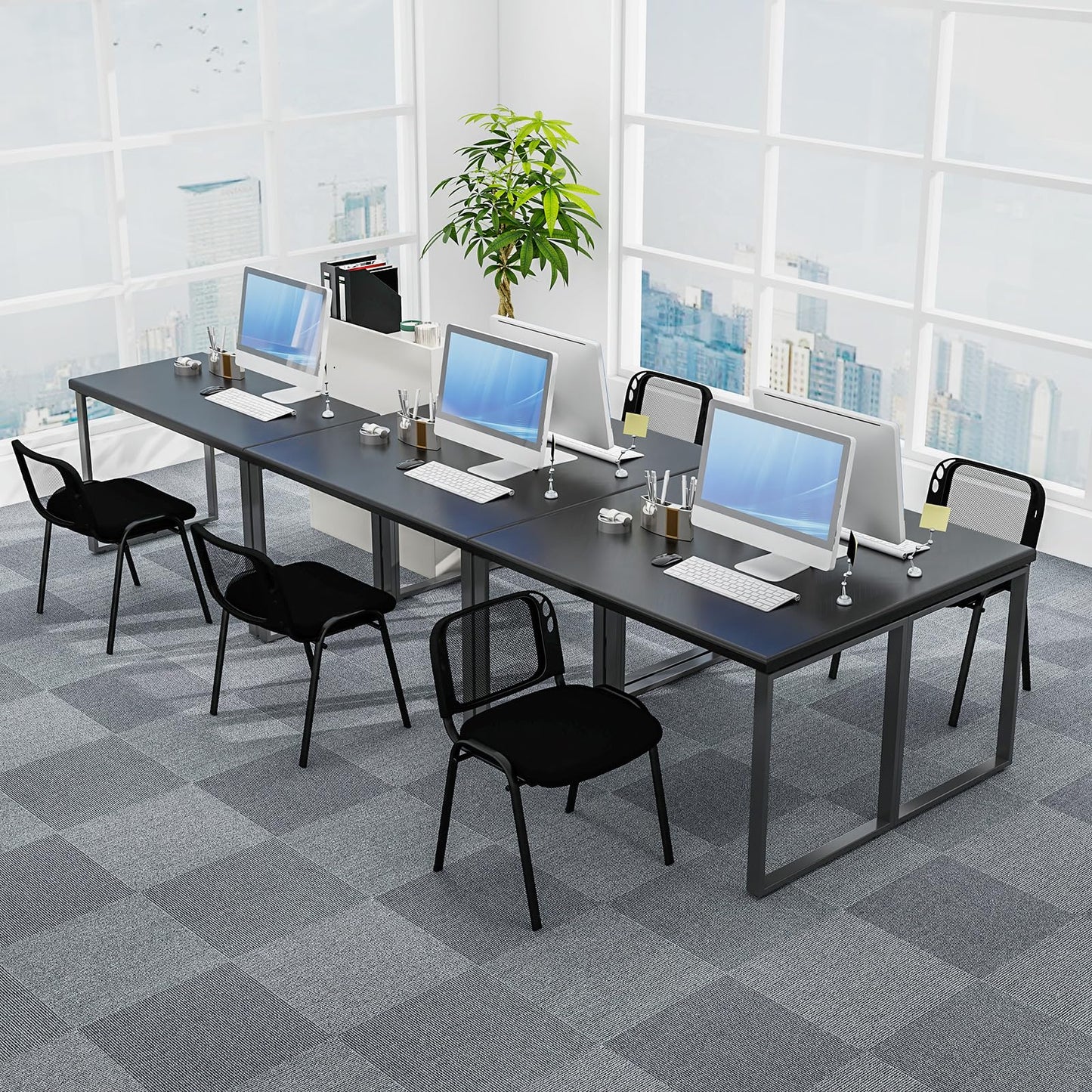 Set of 5 Stackable Waiting Room Chairs with Mesh Backrest and Waterfall Seat