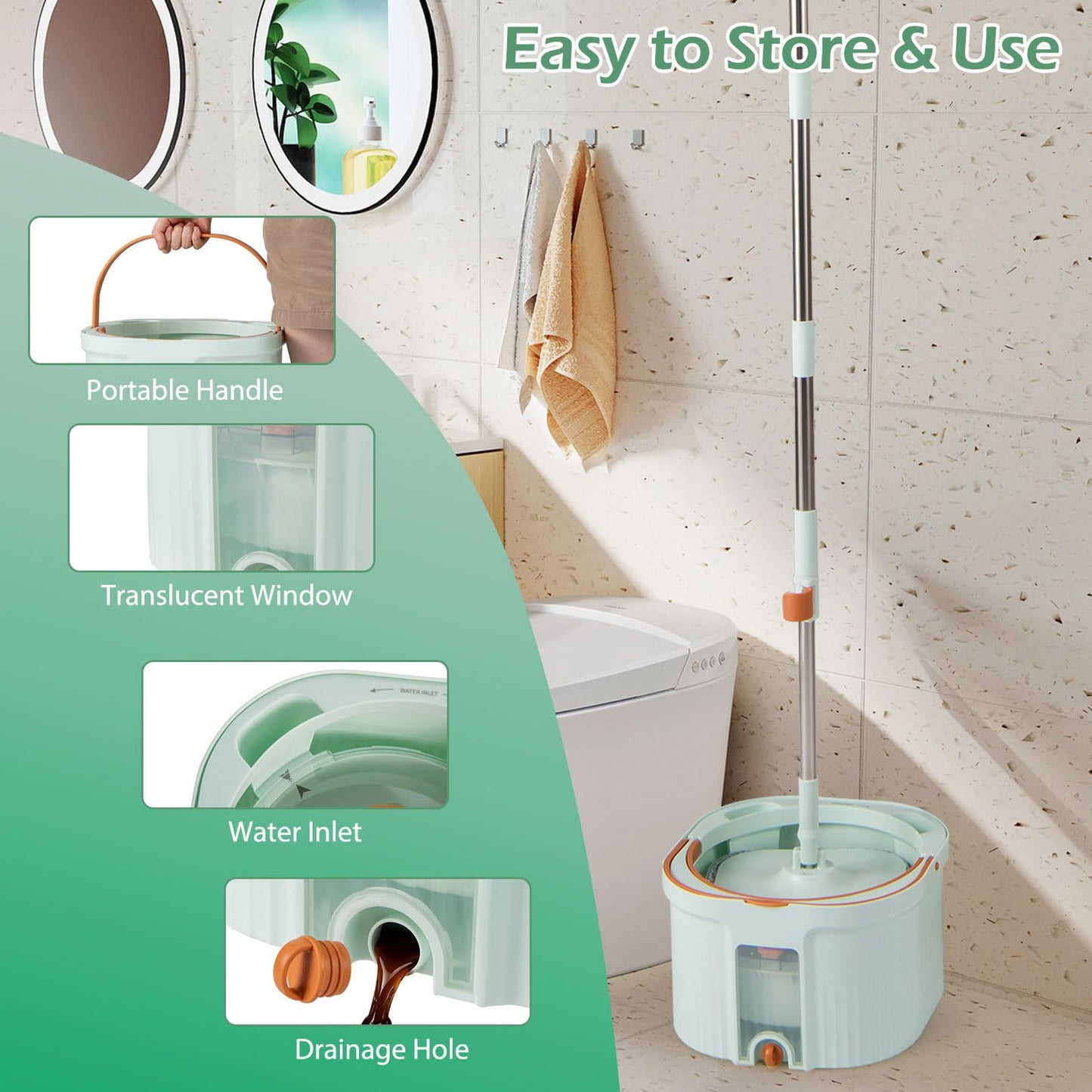 Spin Mop and Bucket Set Separation Dirty and Clean Water System