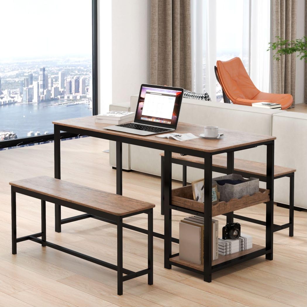 3PCS Dining Table and Benches Set