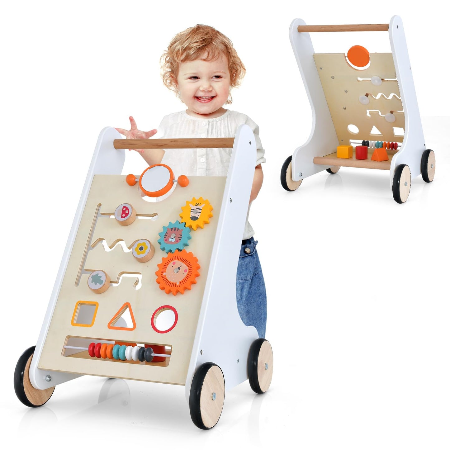 Toddler Push Walker with Handle & Rubber Wheels
