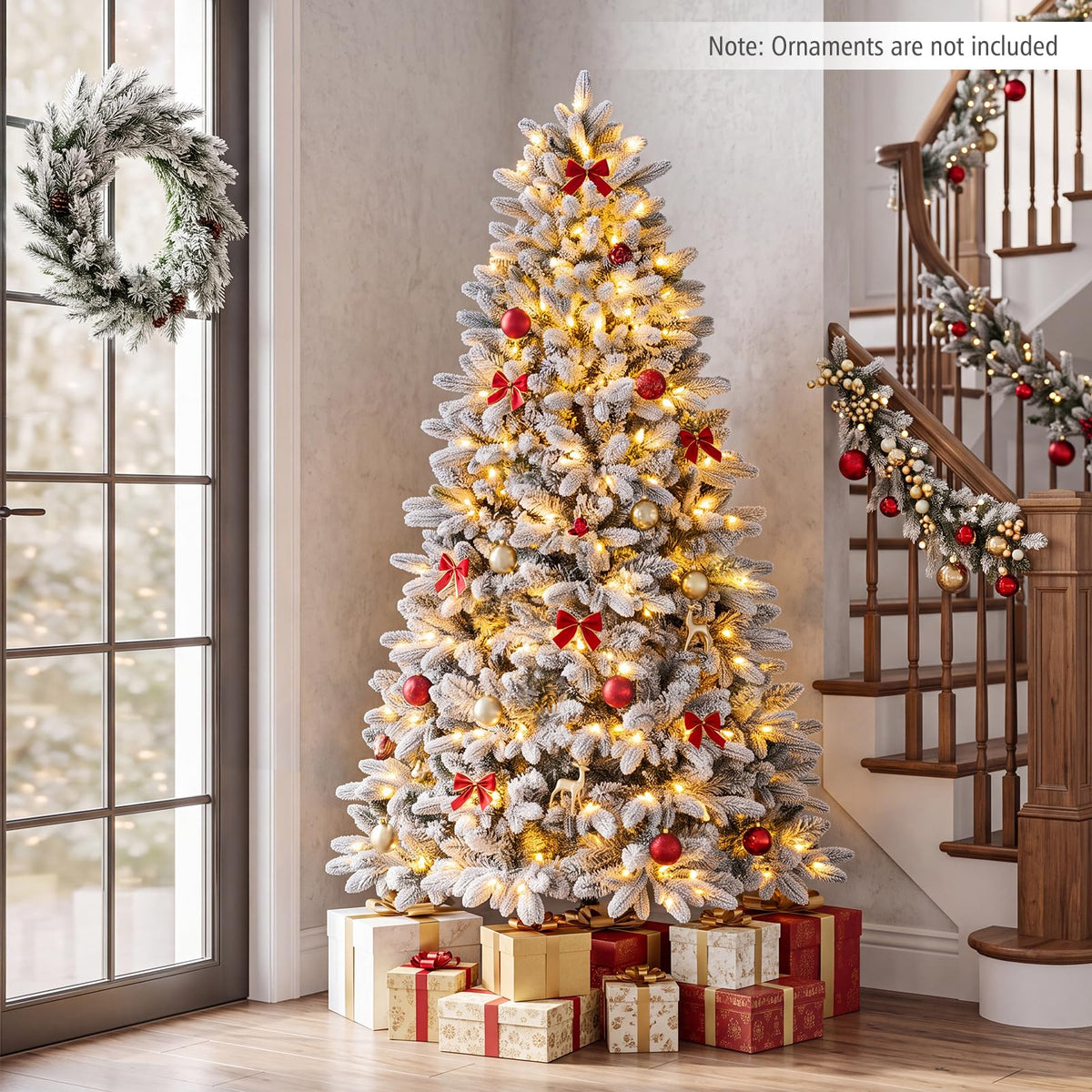 6 FT Half Artificial Christmas Tree, Snow-Flocked Hinged Xmas Tree