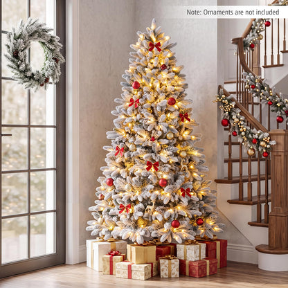 6 FT Half Artificial Christmas Tree, Snow-Flocked Hinged Xmas Tree