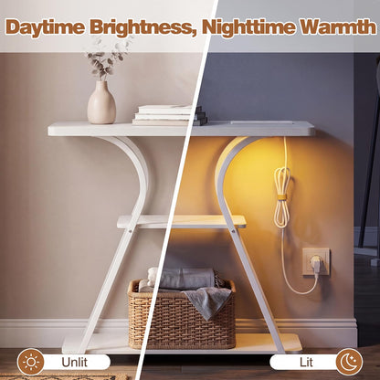 Console Table with LED Light and Power Outlet, 3-Tier Narrow Entryway Table