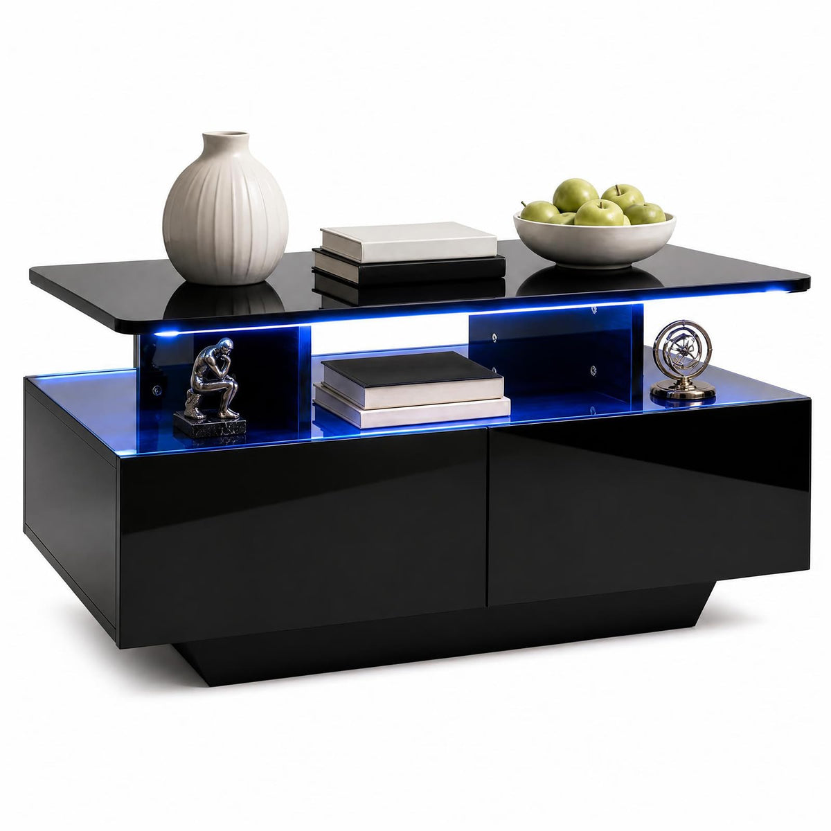 90 CM High LED Coffee Table with 2 Storage Drawers and 20-Color LED Lights