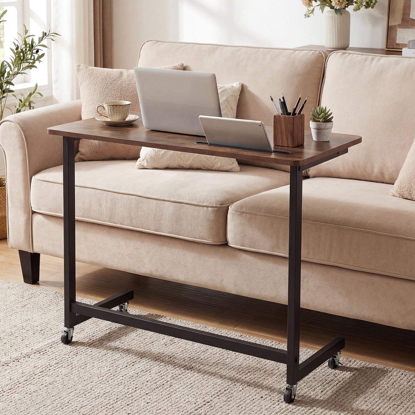 Rolling Laptop Desk Cart with Tablet Slot and Wheels