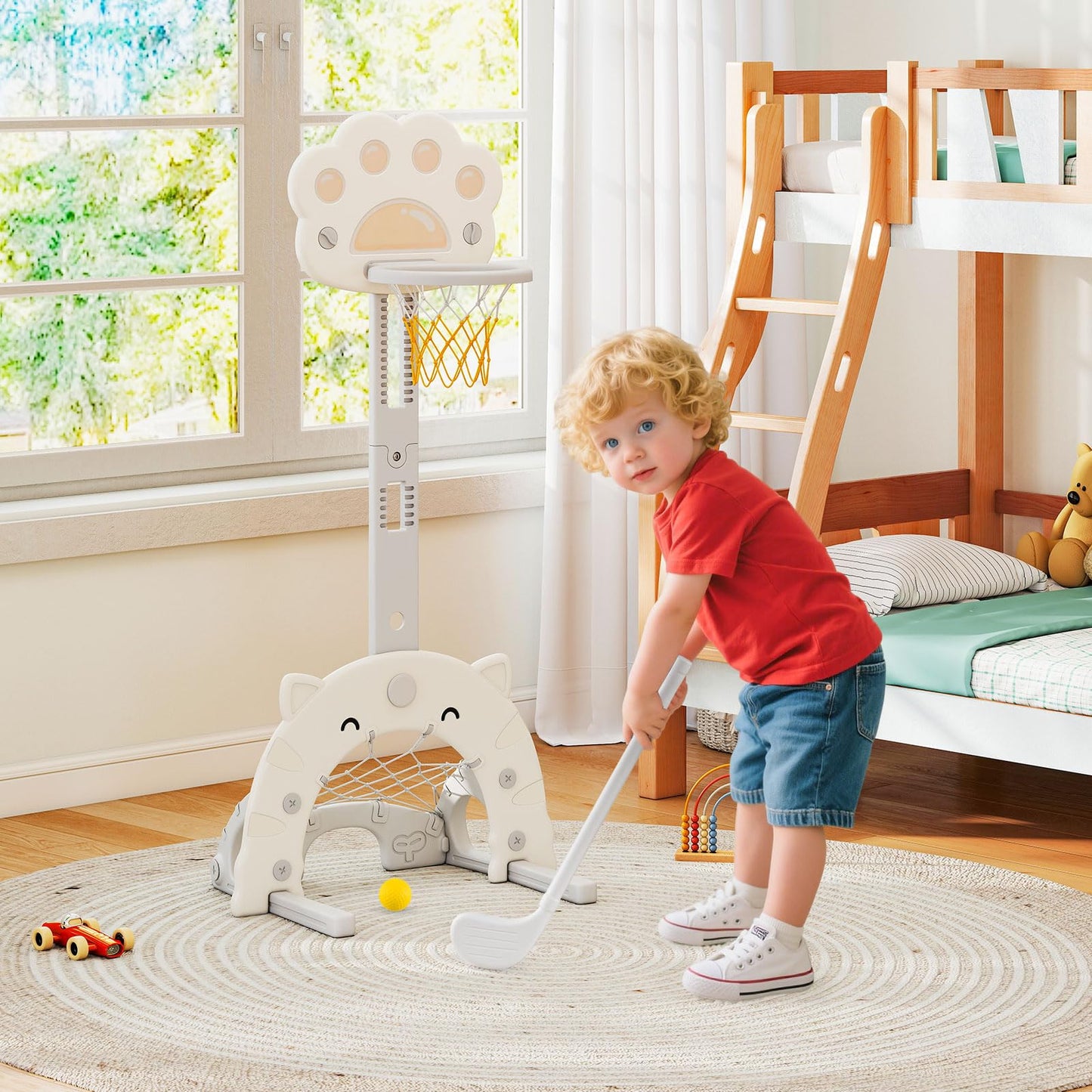 3-in-1 Kids Sports Center Adjustable Basketball Hoop with Soccer Game
