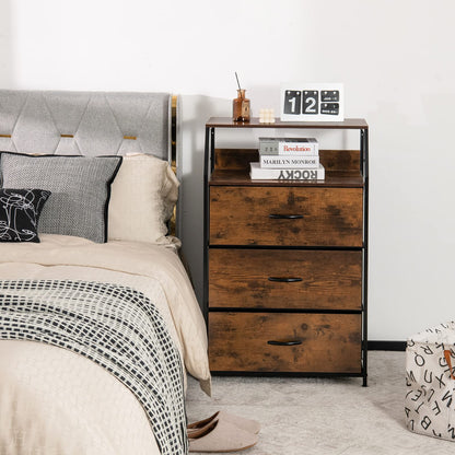 3-Drawer Dresser with Wooden Top and Front for Bedroom Living Room