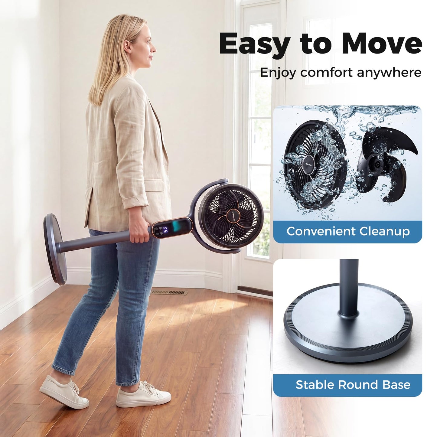 Oscillating Pedestal Fan, Height Adjustable Standing Fan with 8 Speeds