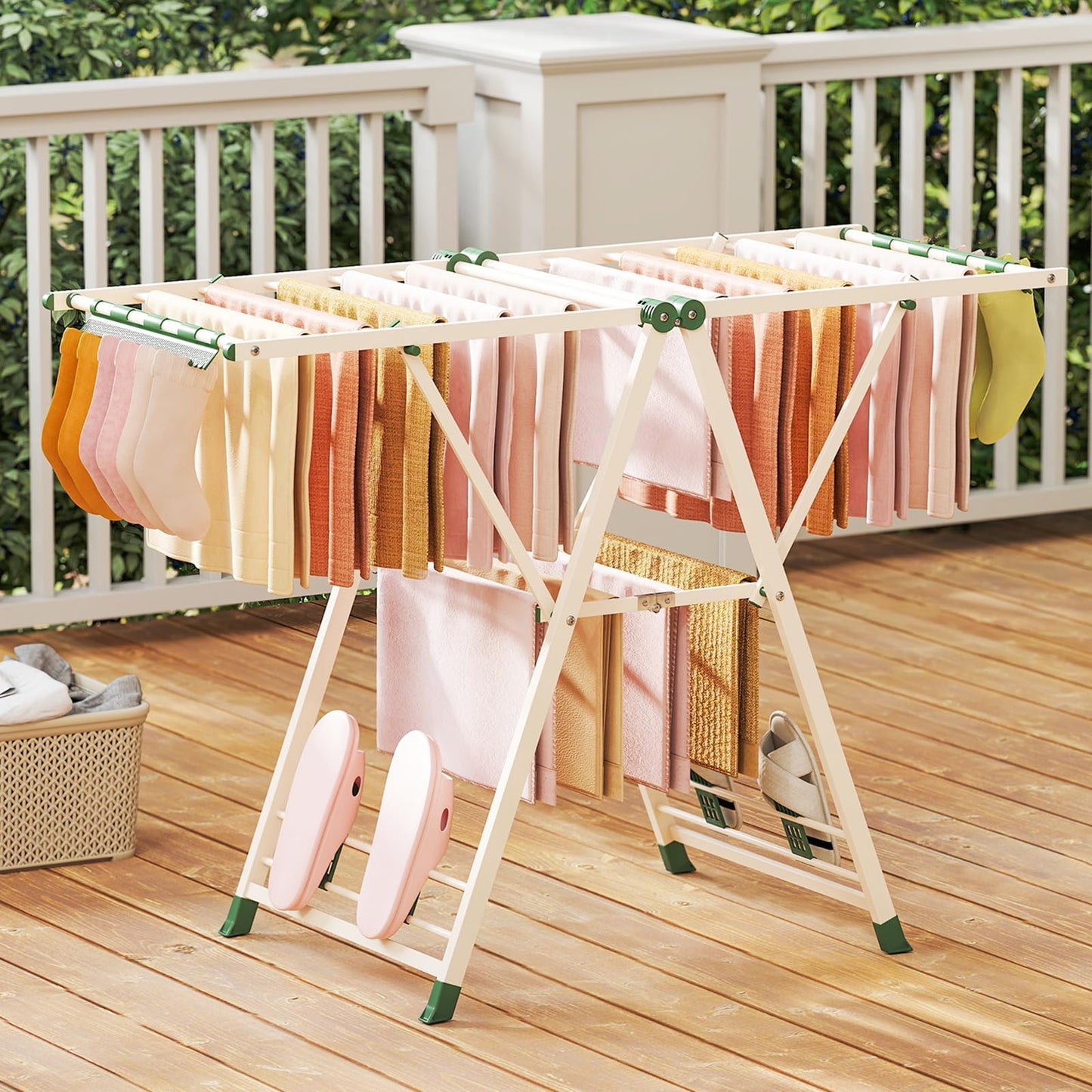 2-Level Foldable Clothes Drying Rack with Height-Adjustable Wings