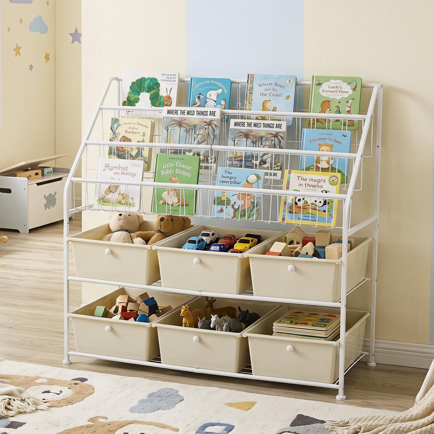 Toy Storage Organizer, Kids Bookshelf with 6 Removable Drawers