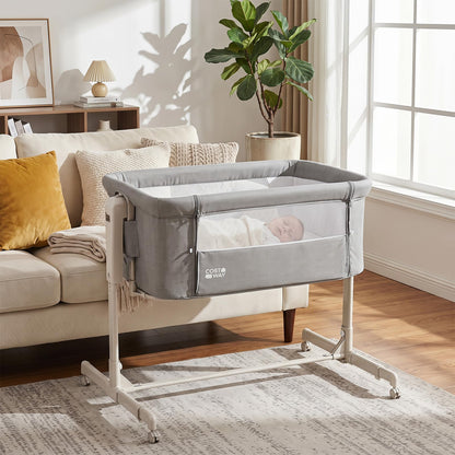 3-in-1 Baby Crib Height-Adjustable Bedside Crib with Castors