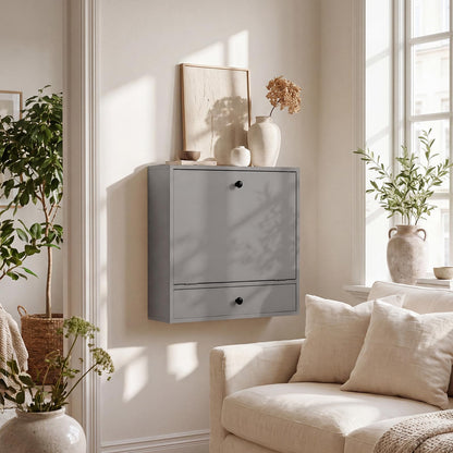 Wall-Mounted Fold-Down Desk Floating Computer Workstation with Drawer and 6 Cubes
