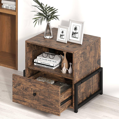 Nightstand with Charging Station 3-Tier Bedside Table with Drawer