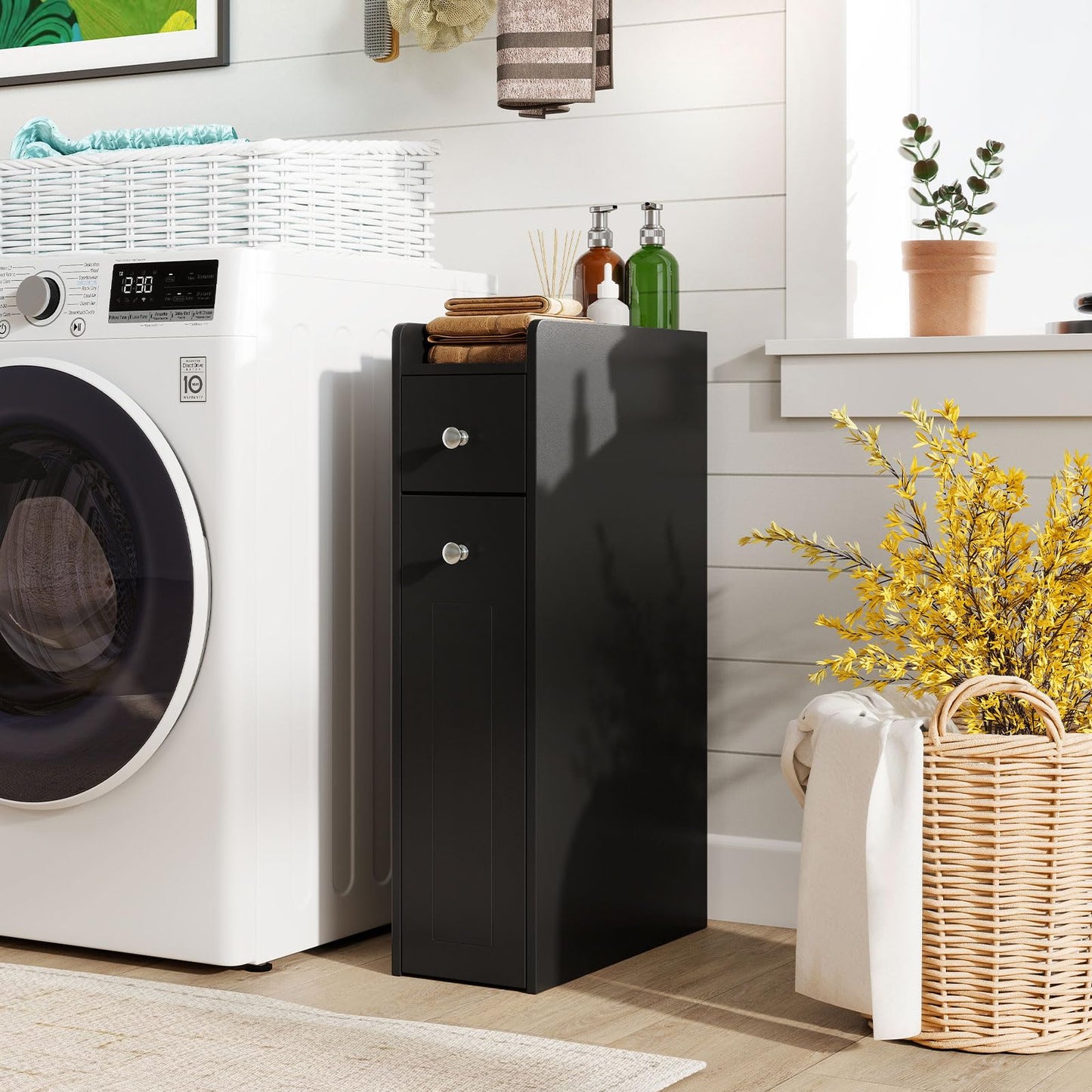 Small Bathroom Storage Cabinet 4-Tier Narrow Toilet Side Storage Cabinet with Slide Out Drawers on Casters