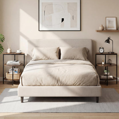 3-Tier Round Side Table, Industrial Nightstand Bedside Table with Storage Shelves