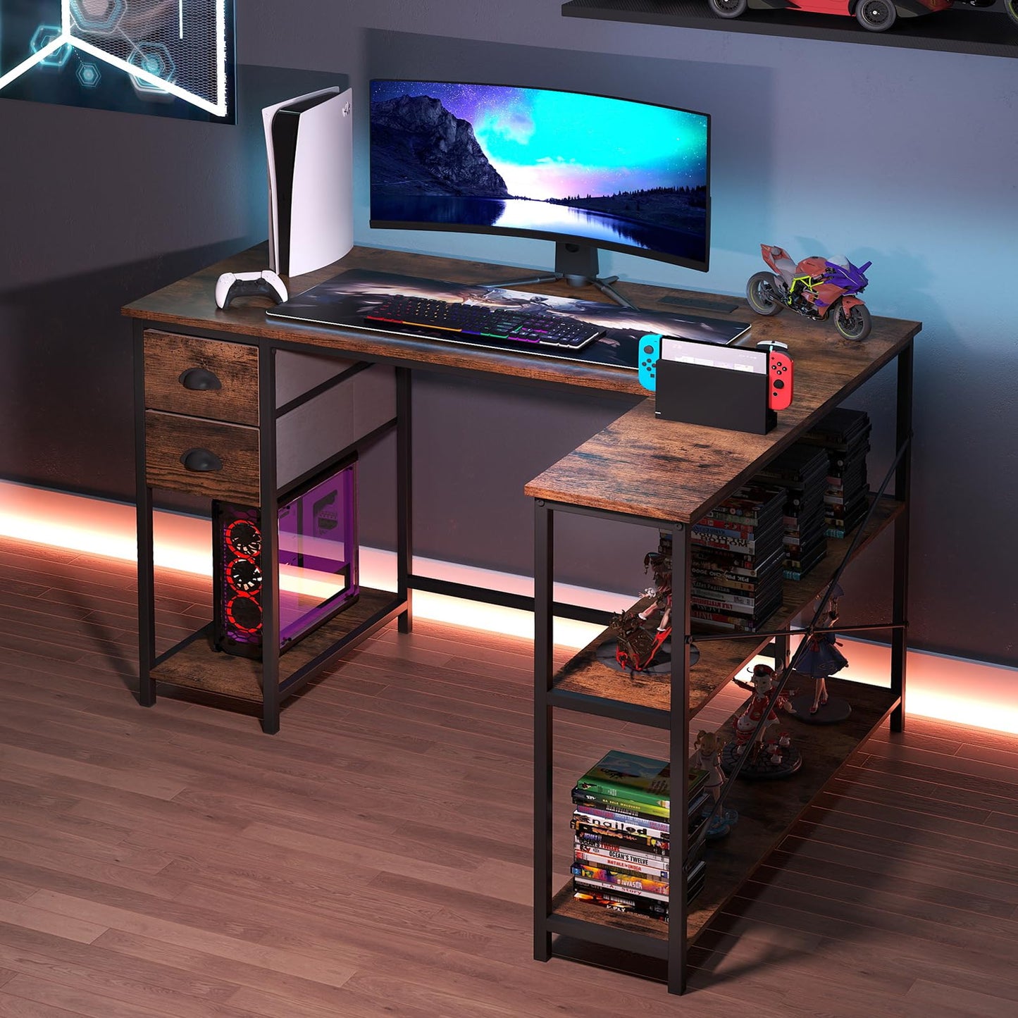 L-Shaped Corner Computer Desk, Space Saving Home Office Workstation