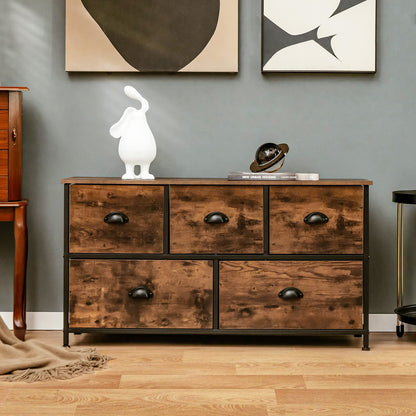 5 Drawer Multifunction Dresser with Foldable Drawers and Wooden Top