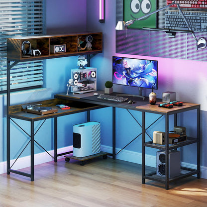 L-Shaped Computer Desk with Storage Hutch, 158 x 123 cm Reversible Study Writing Workstation