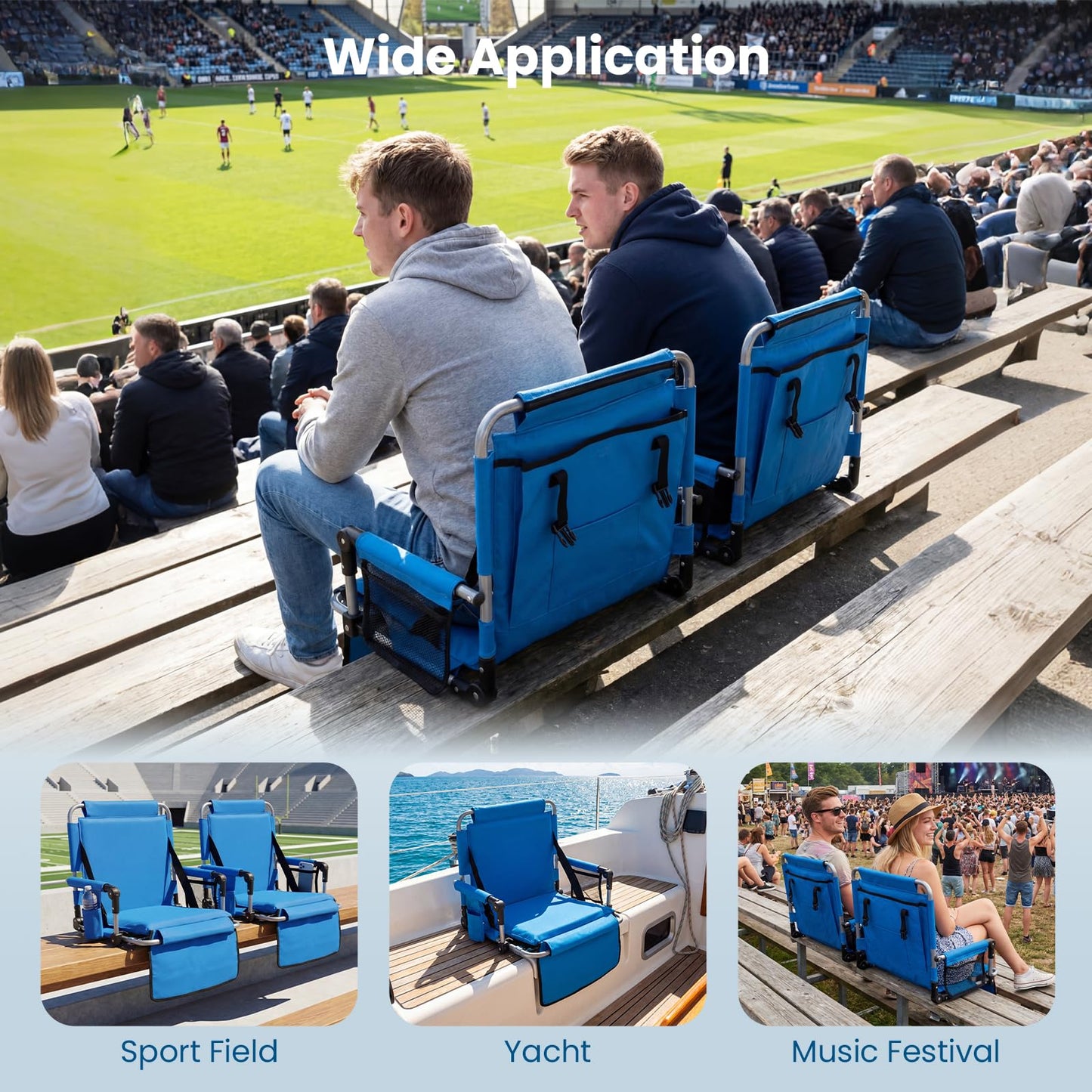 Foldable Stadium Seat, Padded Camping Chair with Back Support