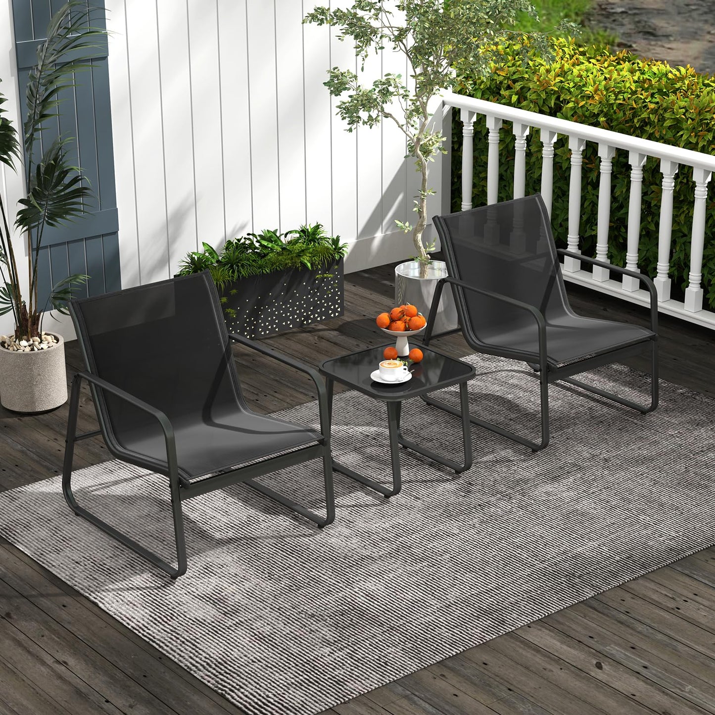 3-Piece Patio Bistro Set with Tempered Glass Table