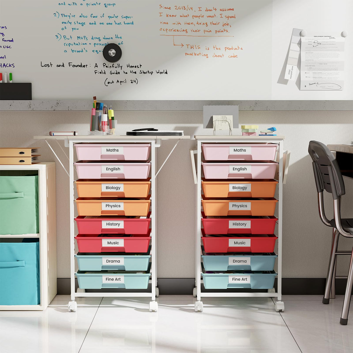 8 Drawers Storage Trolley with Wooden Top & Foldable Side Panels