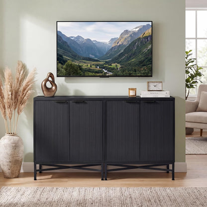 Fluted Sideboard Buffet Cabinet with 2 Doors and Adjustable Shelf