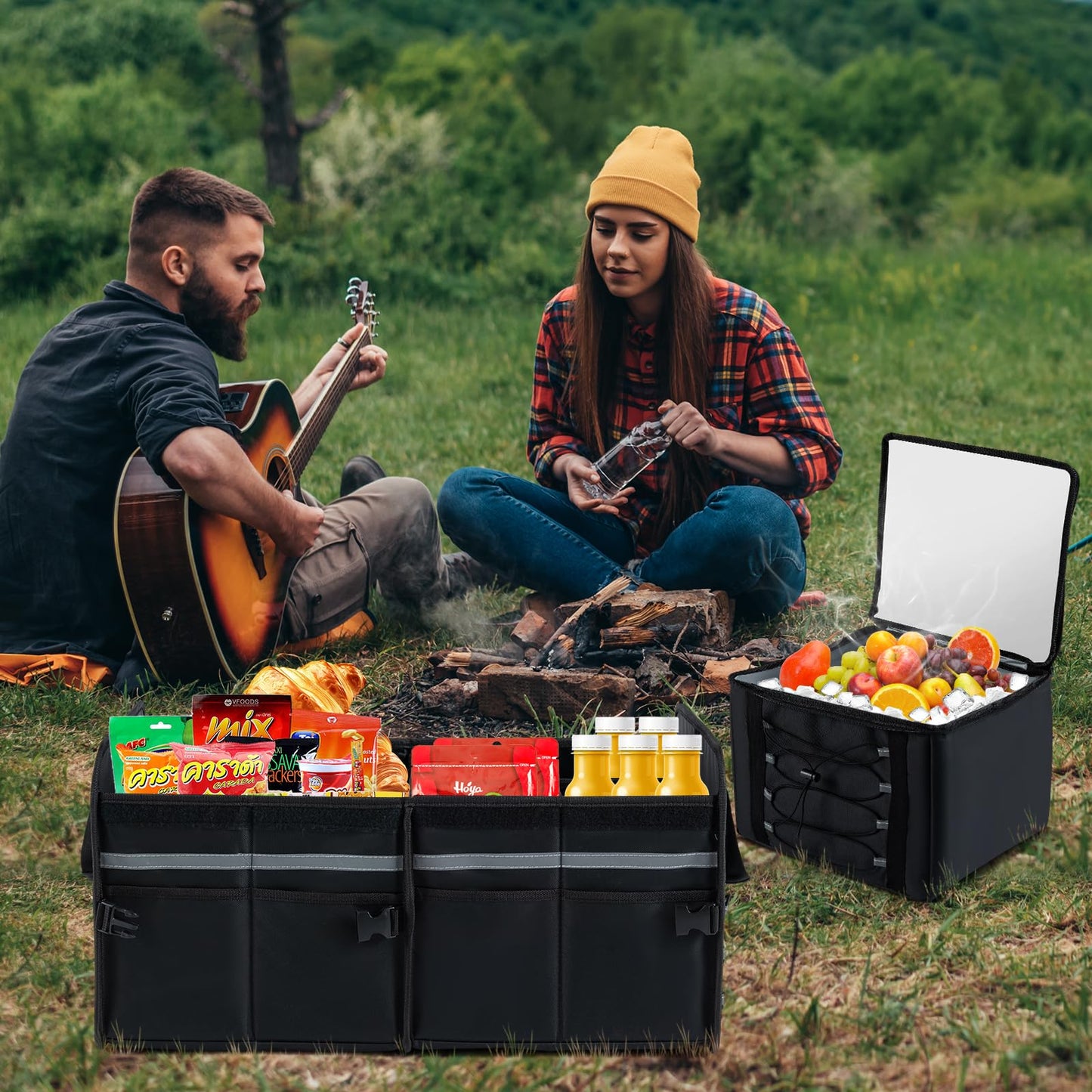 Car Trunk Organizer with Leakproof Cooler Bag and Adjustable Securing Straps