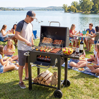 Charcoal Grill with Wheels Portable BBQ Grill with Adjustable Charcoal Tray
